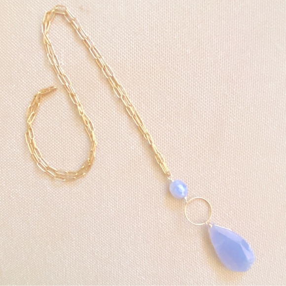 20 Inch Blue Chalcedony Faceted Teardrop Pendant Necklace - Picture 2 of 9